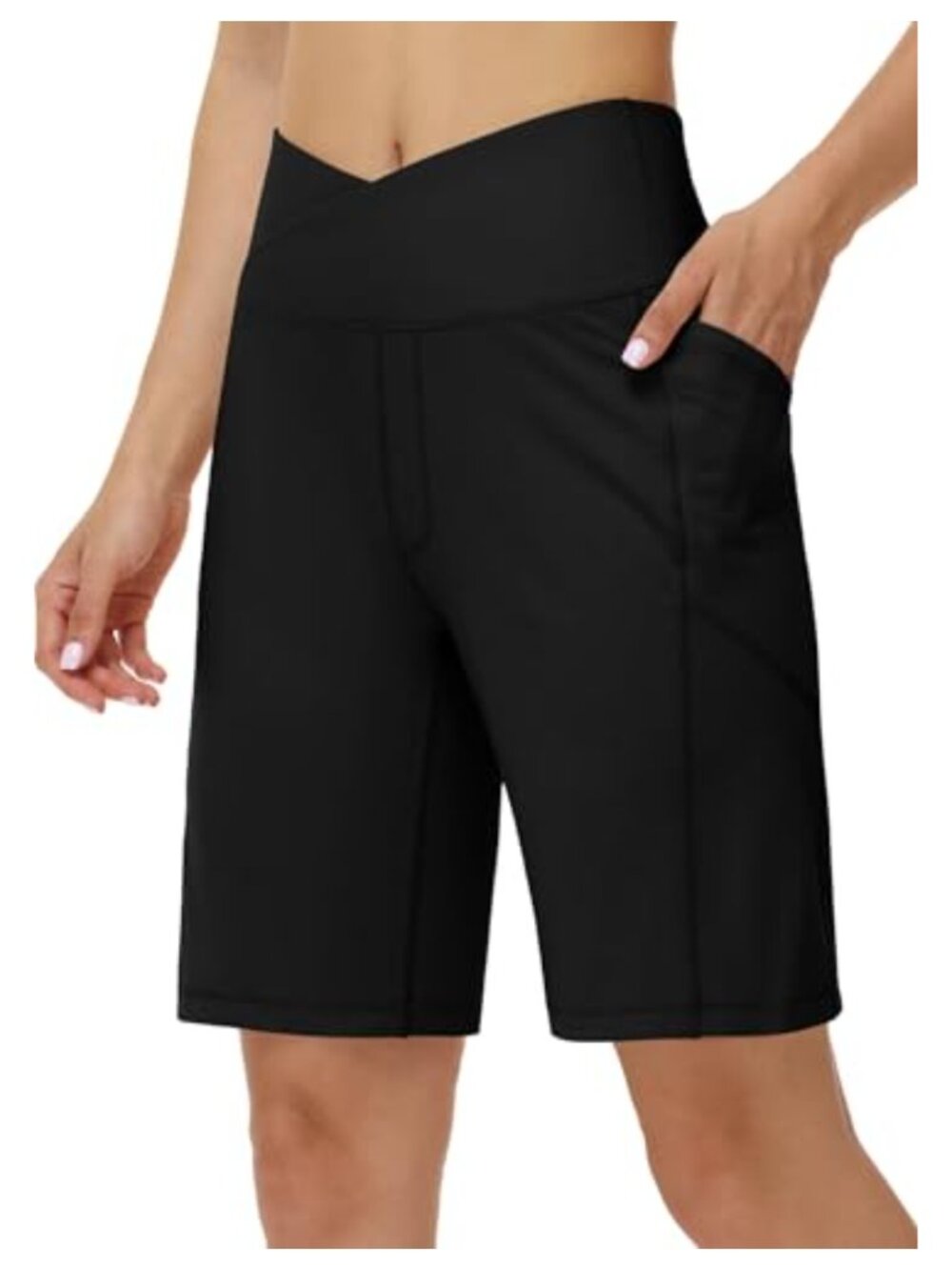 Women's 9" V-Cross Waist Yoga Shorts Athletic Workout Quick Dry Pockets